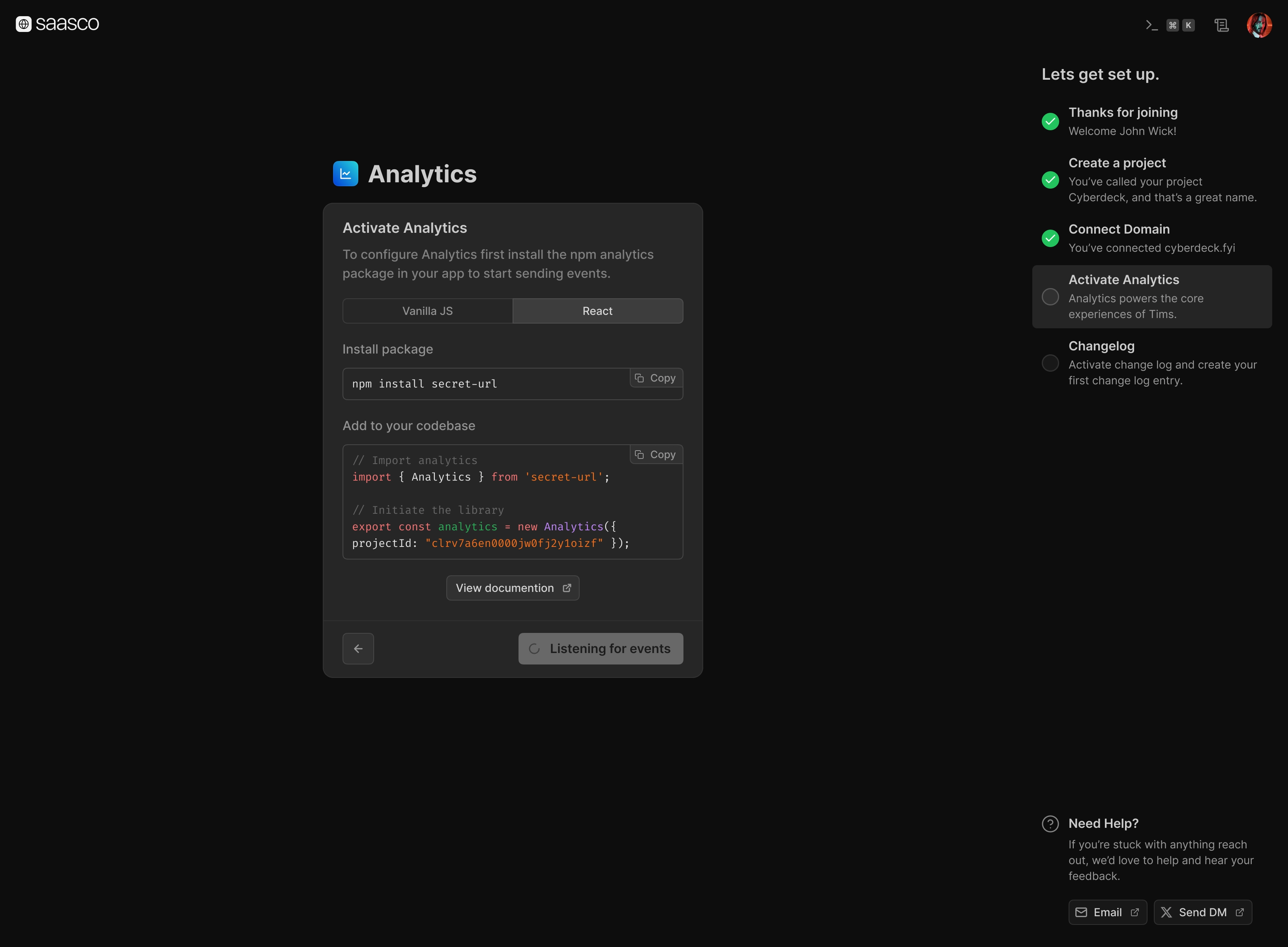 Activate analytics