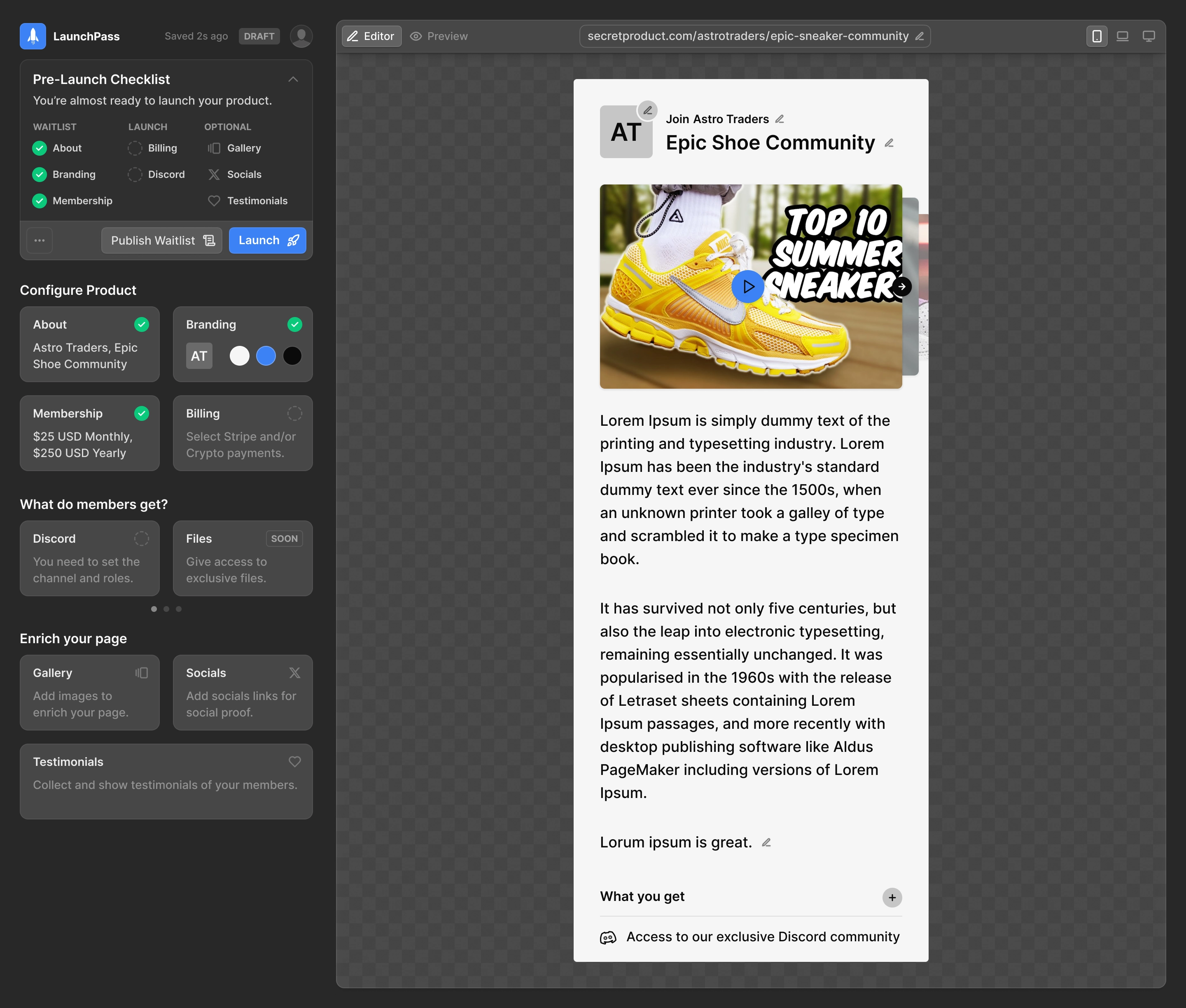 Editor — mobile