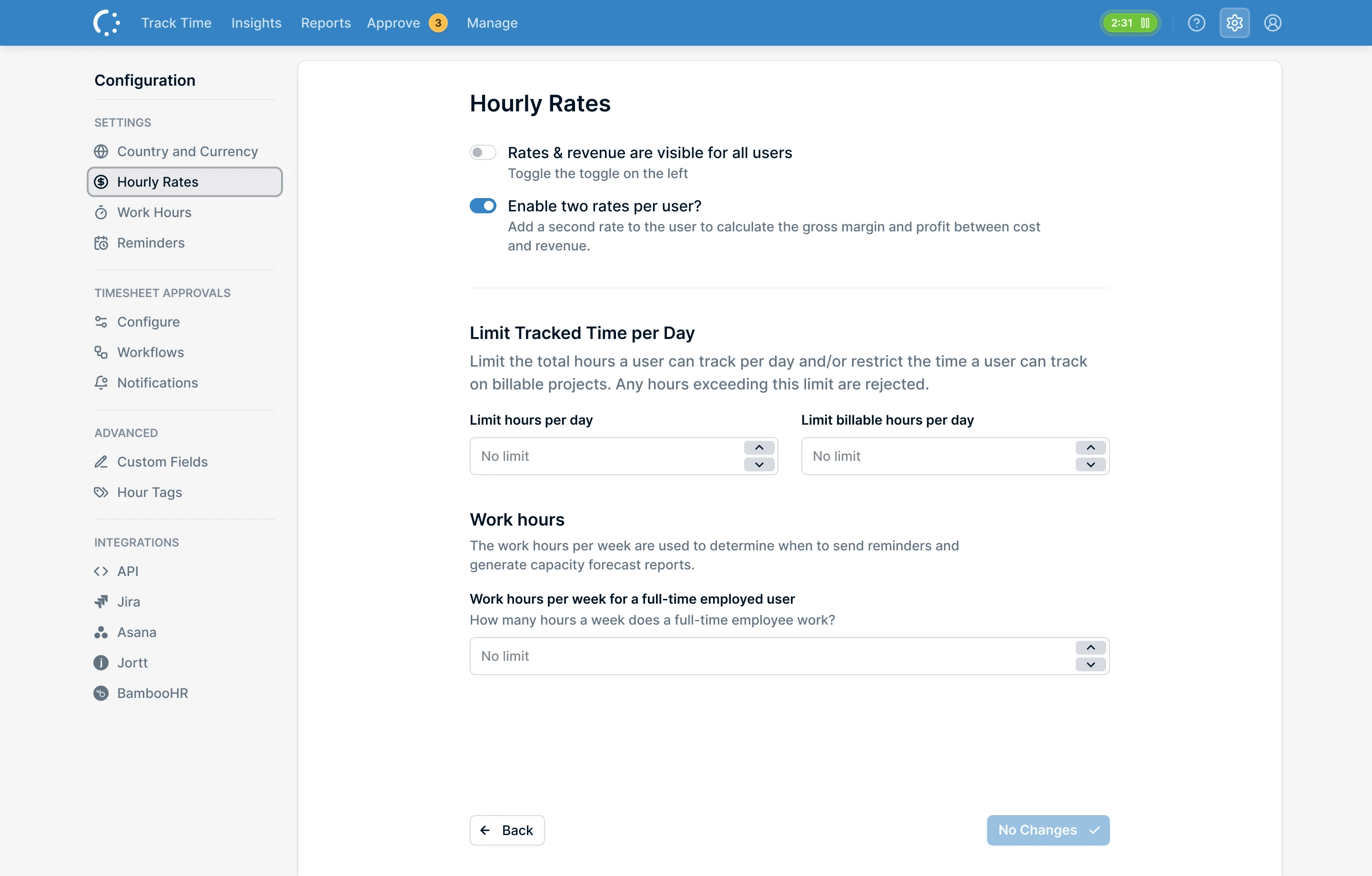 Settings / Hourly Rates