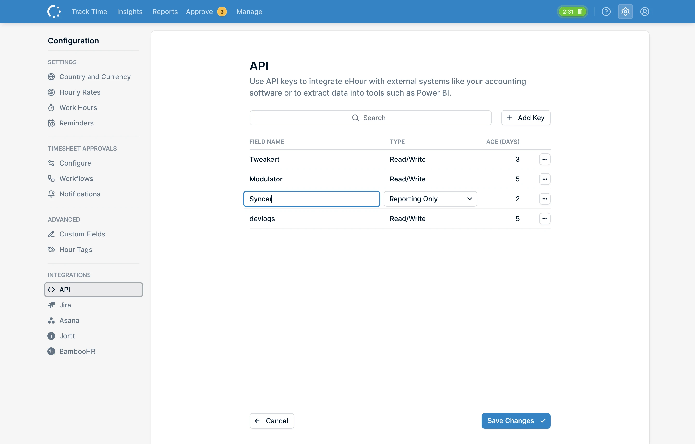 Settings / API