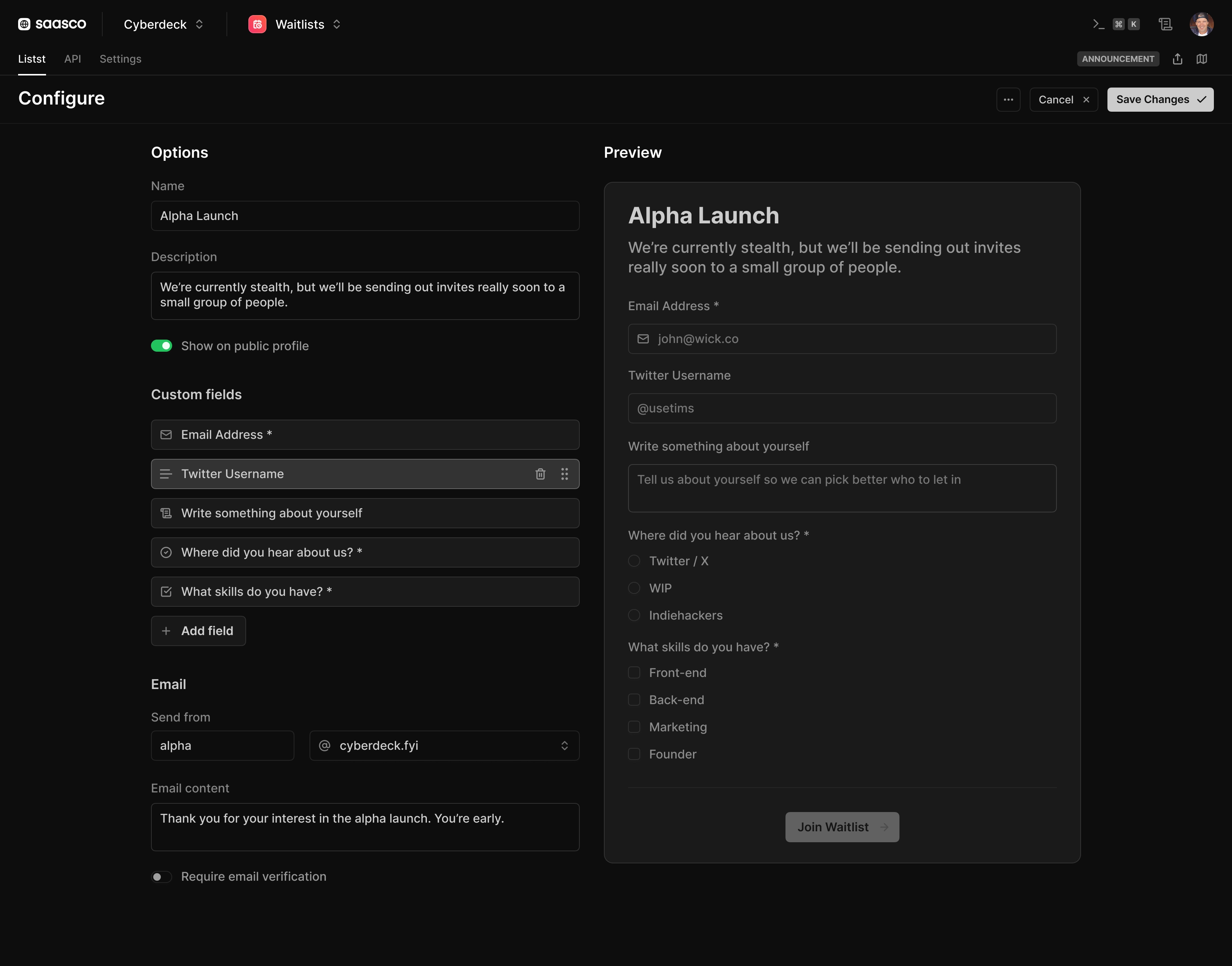 Edit fields & preview