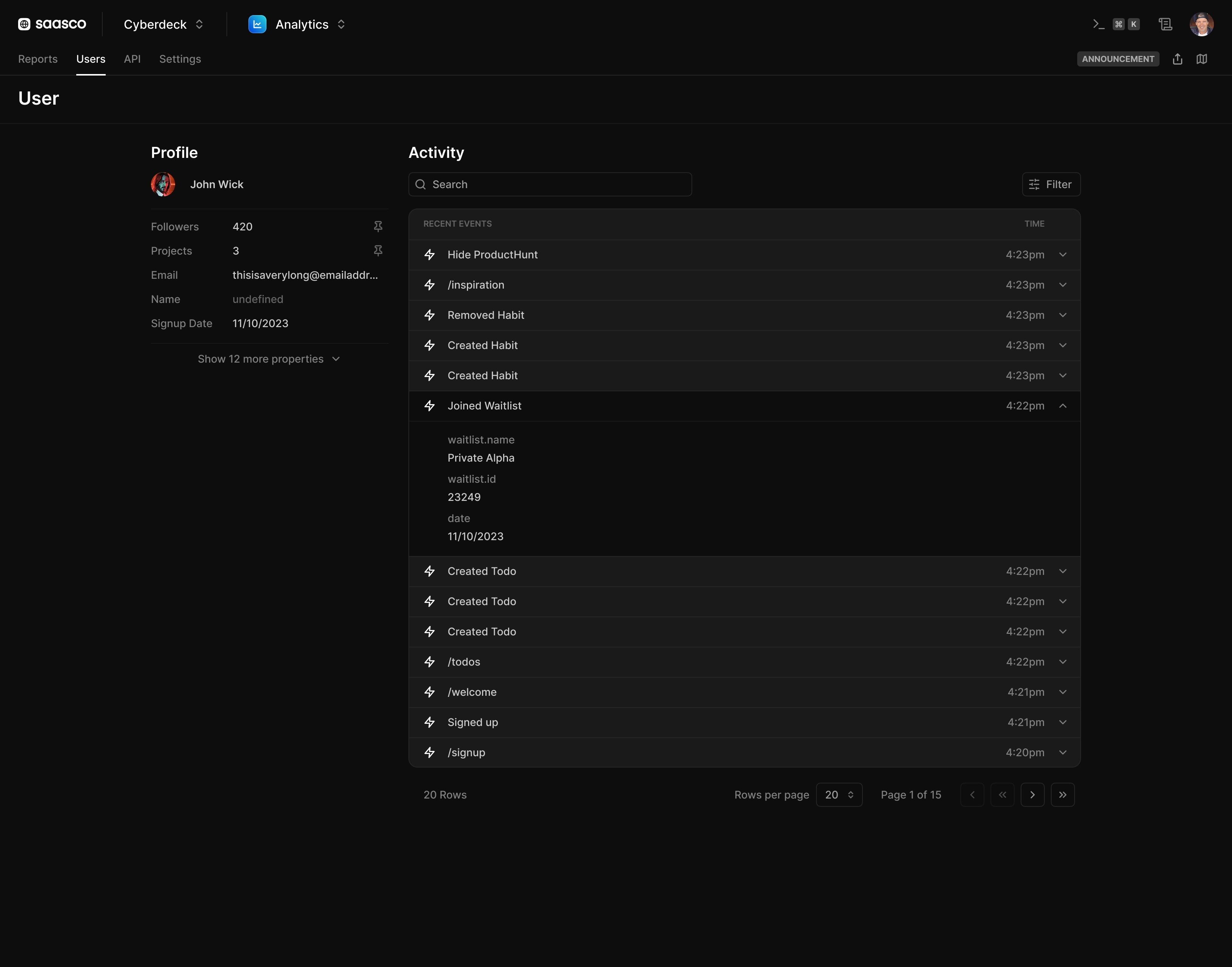 User events