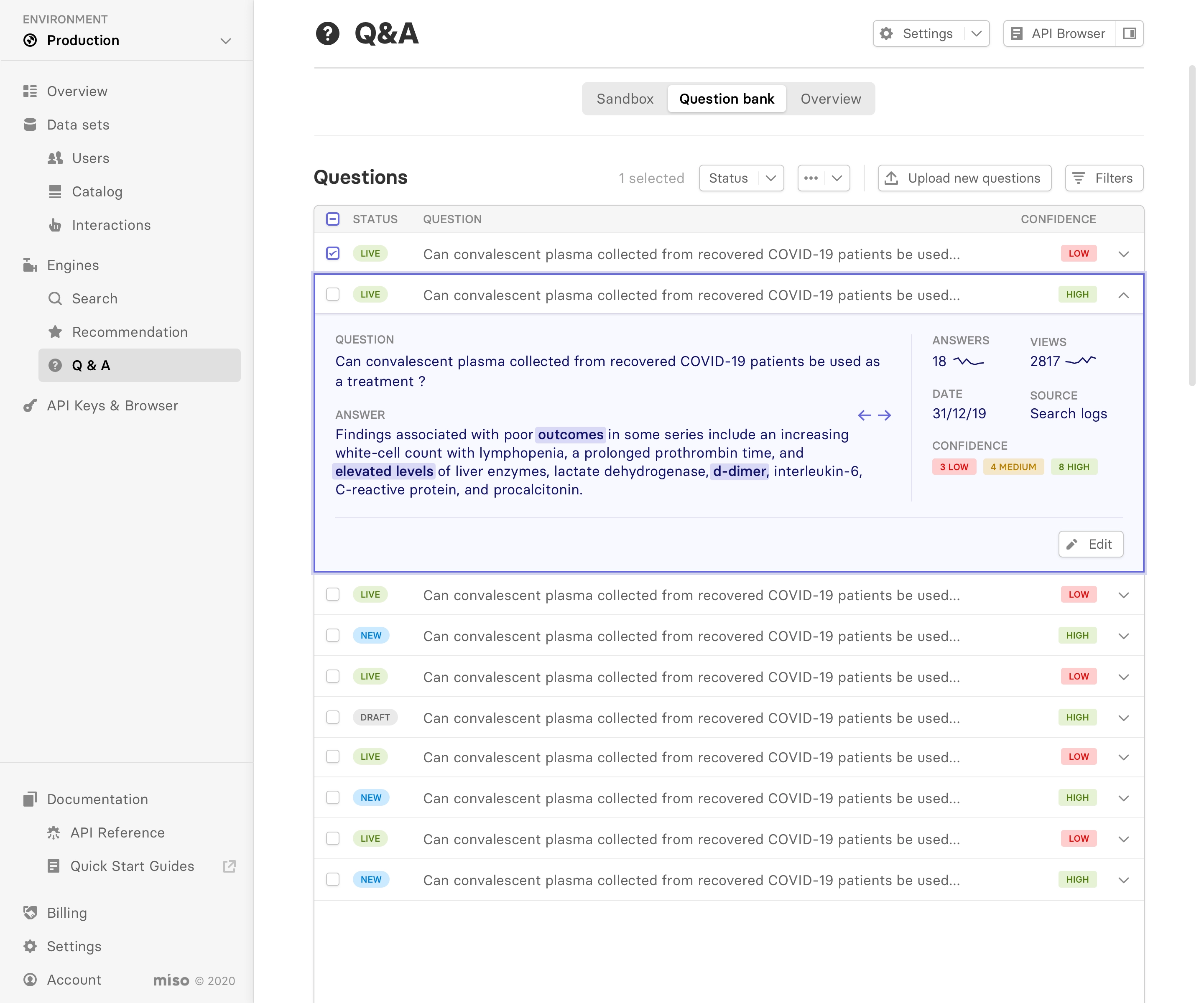Production — question bank options