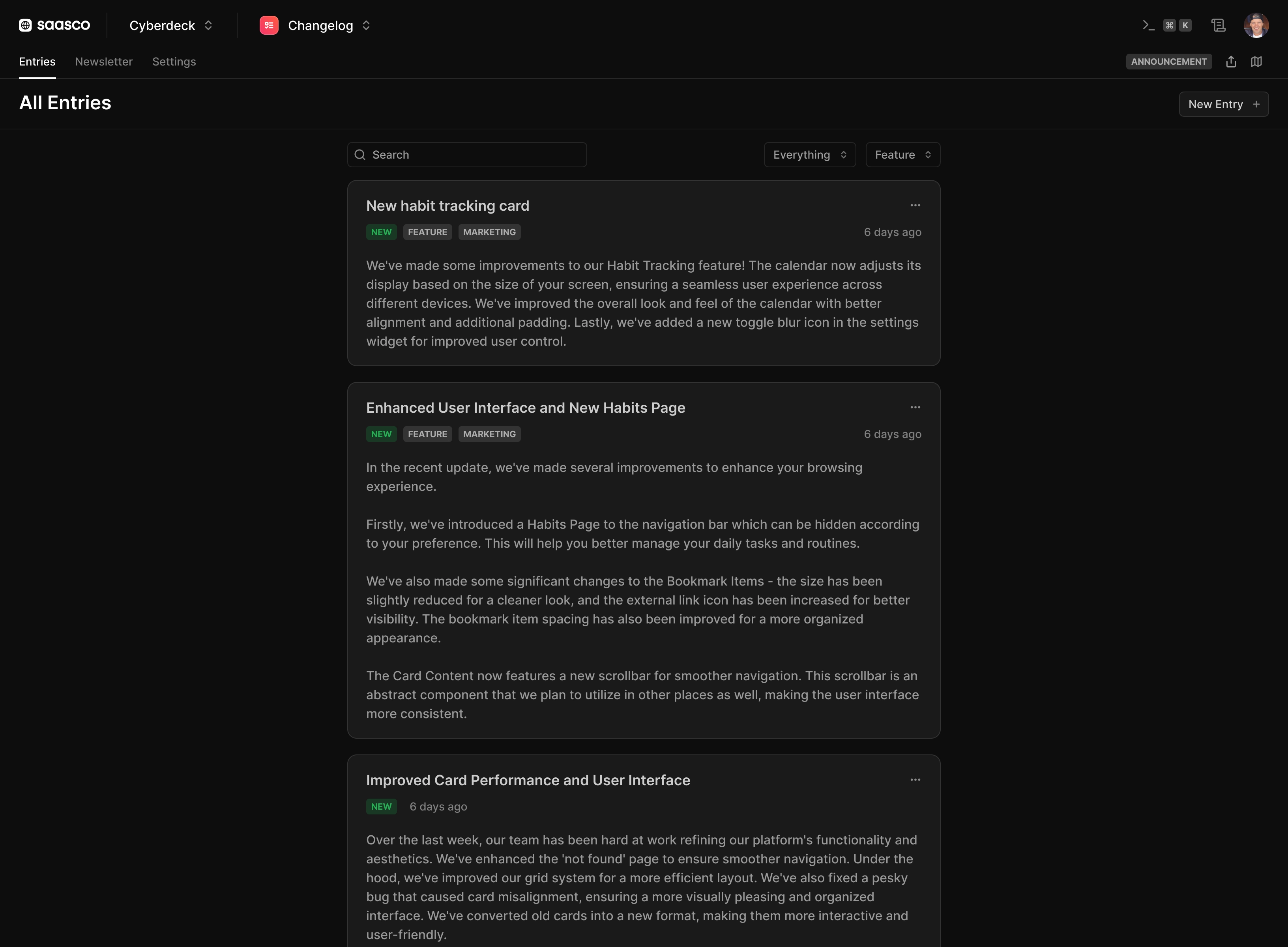 All changelogs